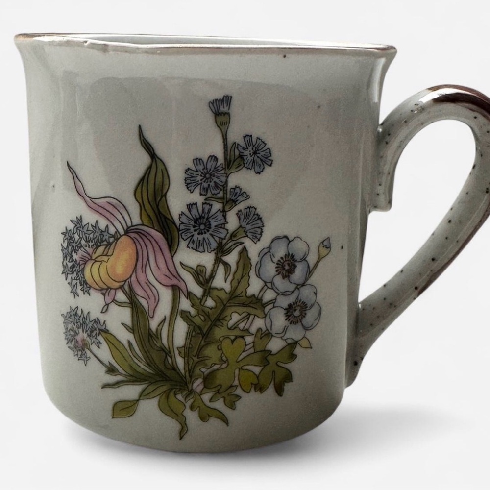 Vintage Wildflower Floral Speckled Stoneware Ceramic Coffee Mug made in Korea - Picture 8 of 8